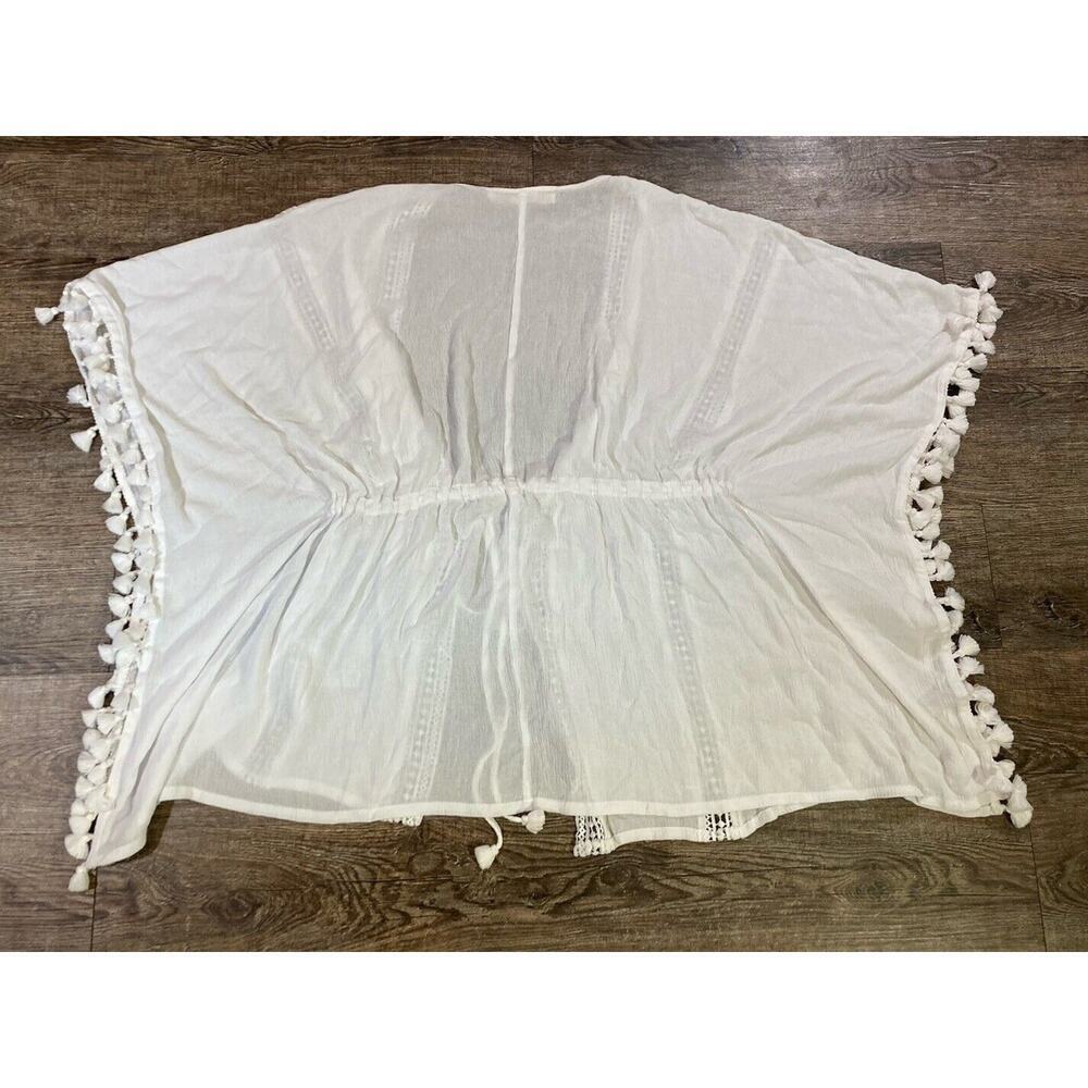 Michael Stars Womens White Honeymoon Caftan Boho Fringe Beach Cover OS - Picture 8 of 8